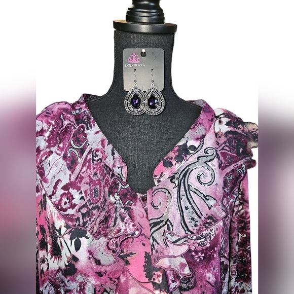 Purple Dress Barn Shirt Large + Free purple bling Earrings - Picture 4 of 5